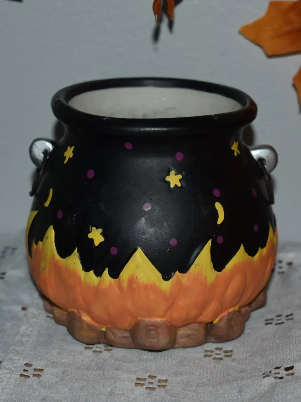 Vintage Ceramic Stars Moon Witch Cauldron Candle Holder Fall Halloween Decor